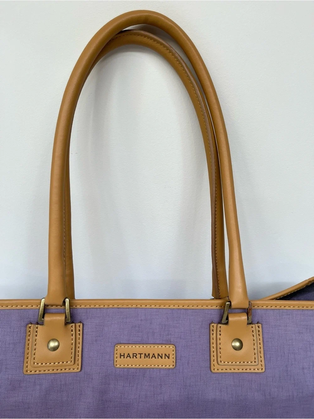 Hartmann purple nylon tote bag leather handles trim travel work bag